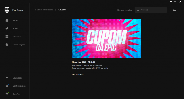 venda Conta Epic Games + CUPOM DE R$40.00