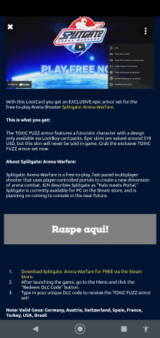 Melhor dos Games - (gift card)Splitgate:Arena Wafare code toxic fuzz - PC