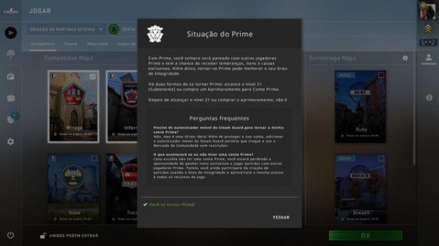 Conta da Steam desbloqueada e com CS:GO Prime