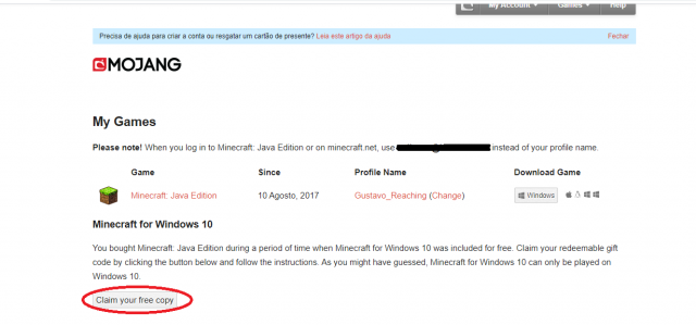venda Vendo conta de minecraft full + mine Windows 10