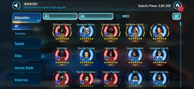 venda SW:Galaxy of Heroes - 4 GLs (JMLS, SEE, SLKR, Rey)